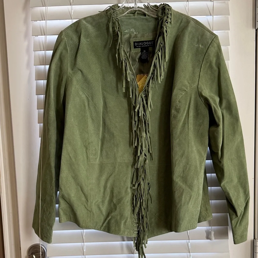 Dialogue Olive Green Fringe Blazer - Picture 6 of 13